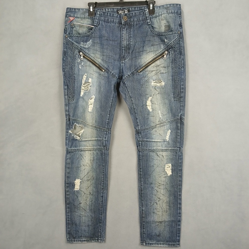 Square Zero‎ Jeans Mens 40 Dark Blue Distressed Streetwear Slim Fit Skinny Leg